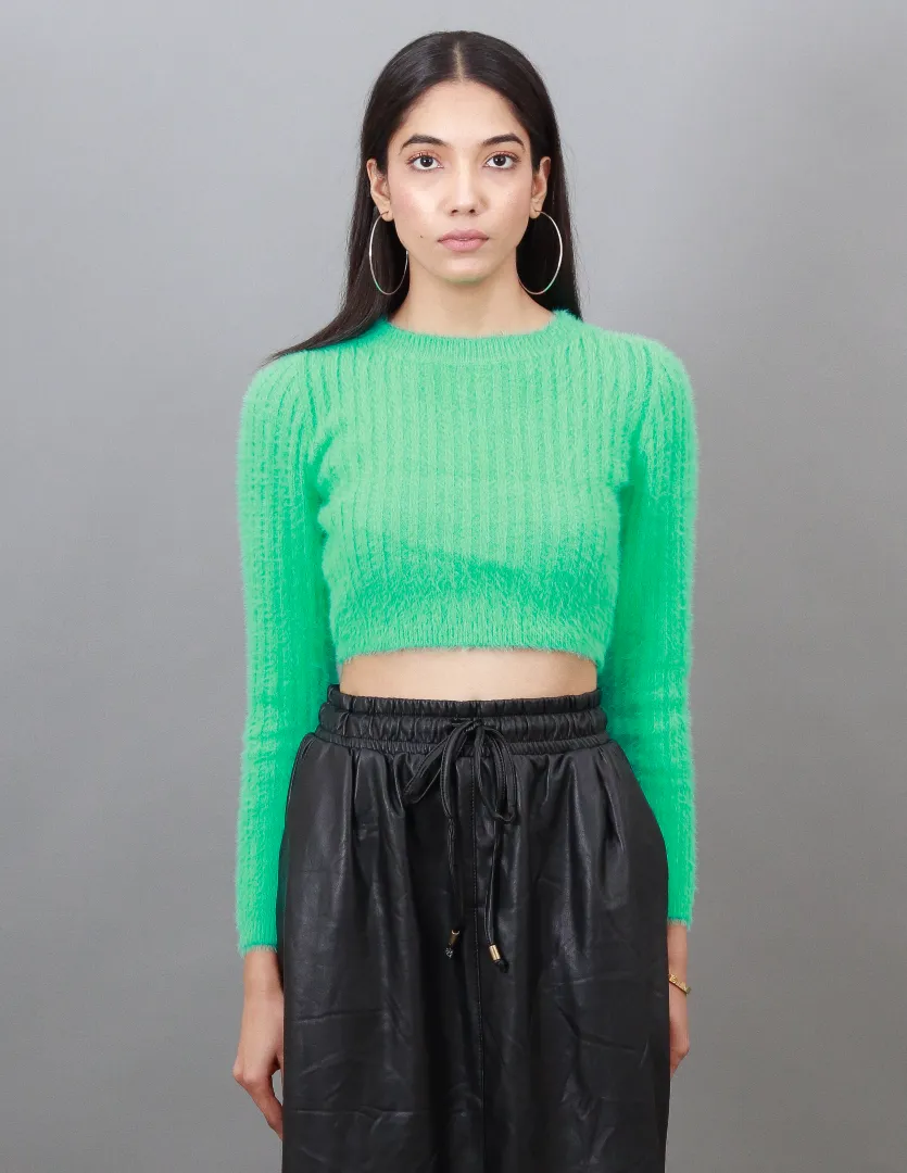 Women Green Ribbed Sweater