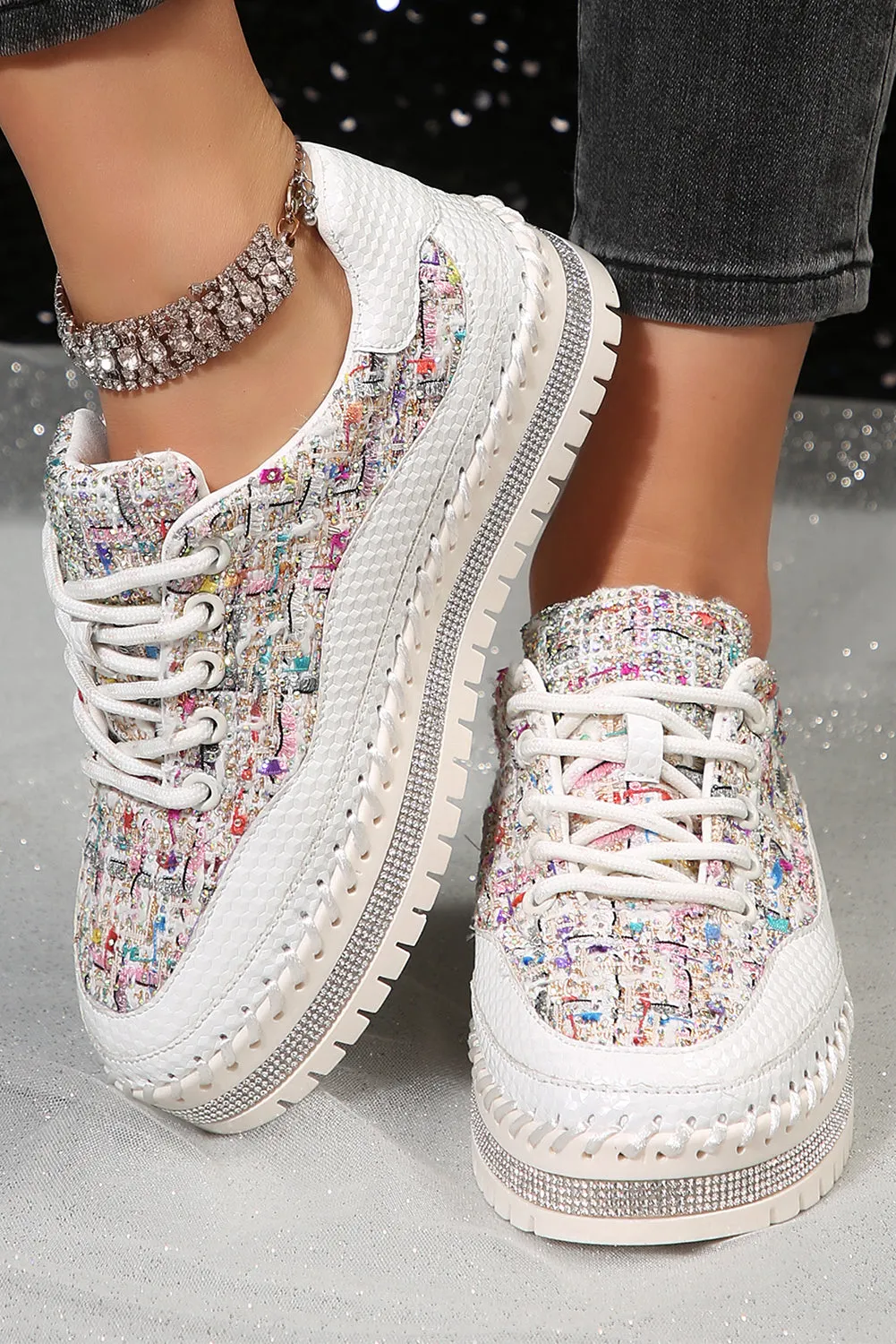 Women Shiny Sequin Thick Sole Sneakers