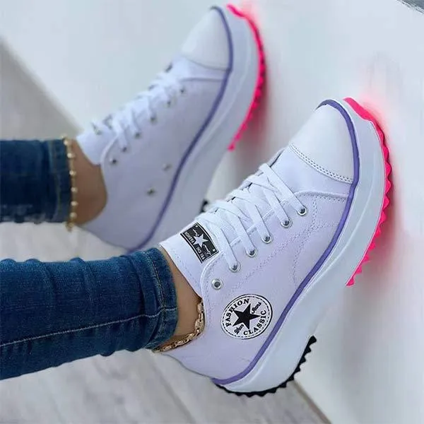 Women'S Canvas Breathable Casual Platform Lace-Up Shoes 11546287C