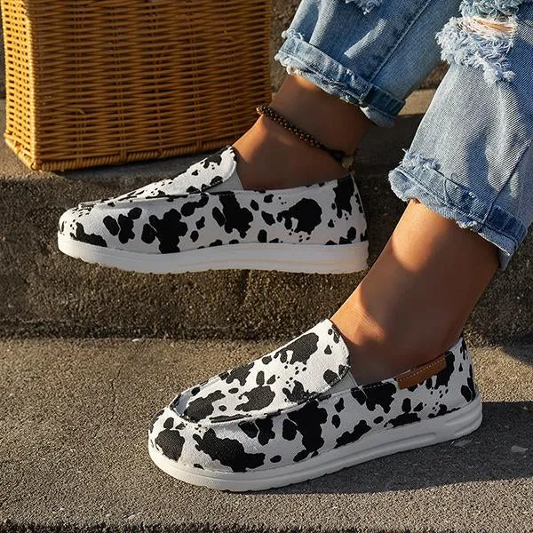 Women's Casual Canvas Leopard Print Flat Sneakers 35030889S