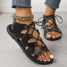 Women's Casual Cross Strap Hollow Flat Roman Sandals 99504357S