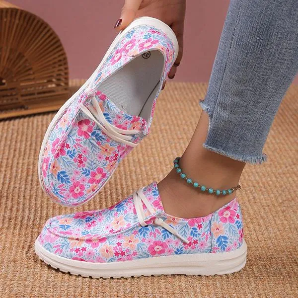 Women's Casual Flat Flower Print Canvas Shoes 37956209S