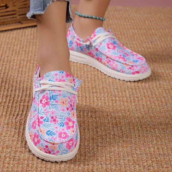 Women's Casual Flat Flower Print Canvas Shoes 37956209S