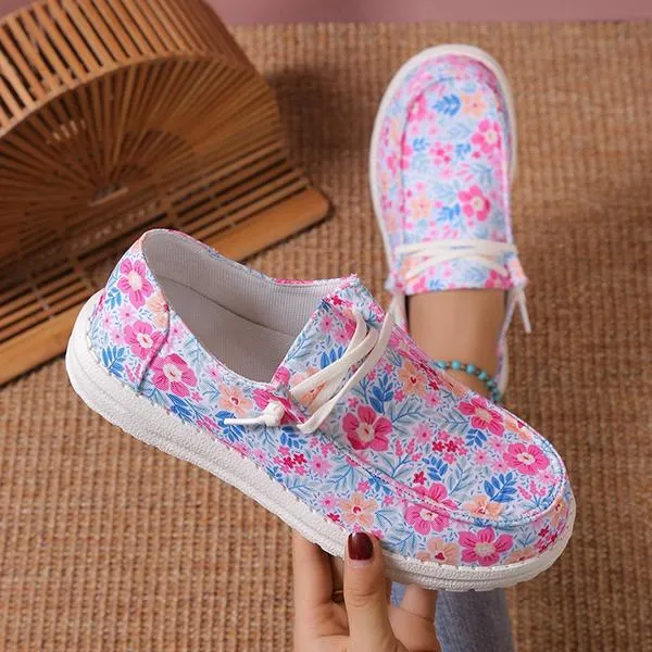 Women's Casual Flat Flower Print Canvas Shoes 37956209S