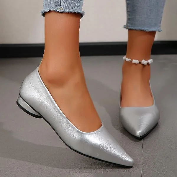 Women's Casual Silver Shallow Pointed Toe Flat Shoes 40034818S