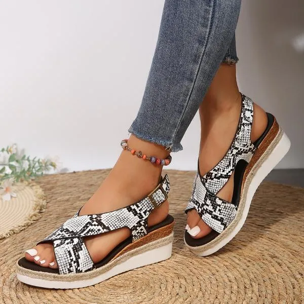 Women's Casual Snake Zebra Print Wedge Sandals 86379364S