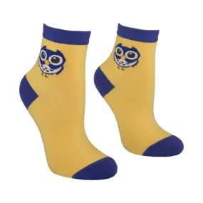 Women's Owl Design Crew Socks - Yellow