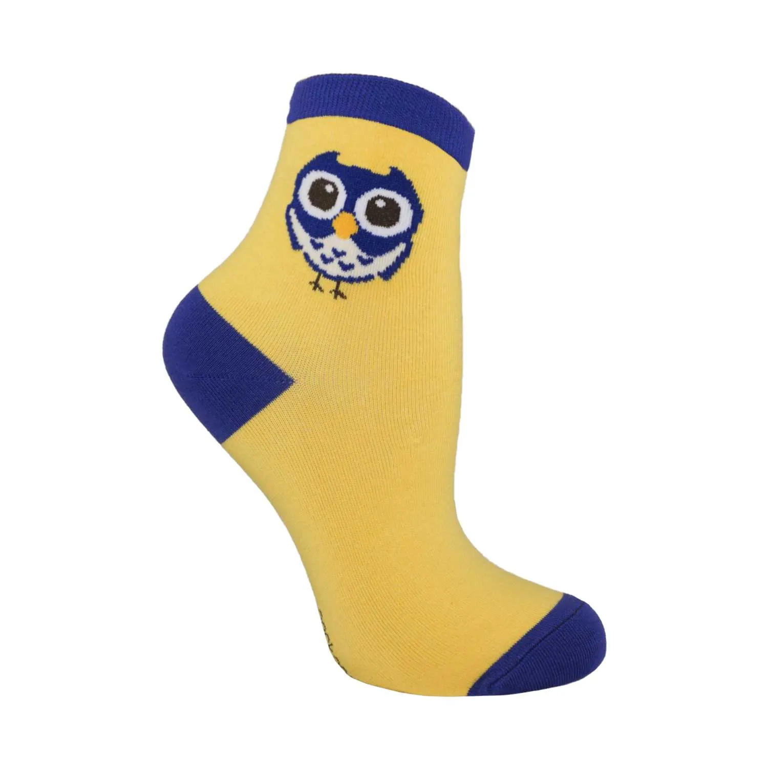 Women's Owl Design Crew Socks - Yellow