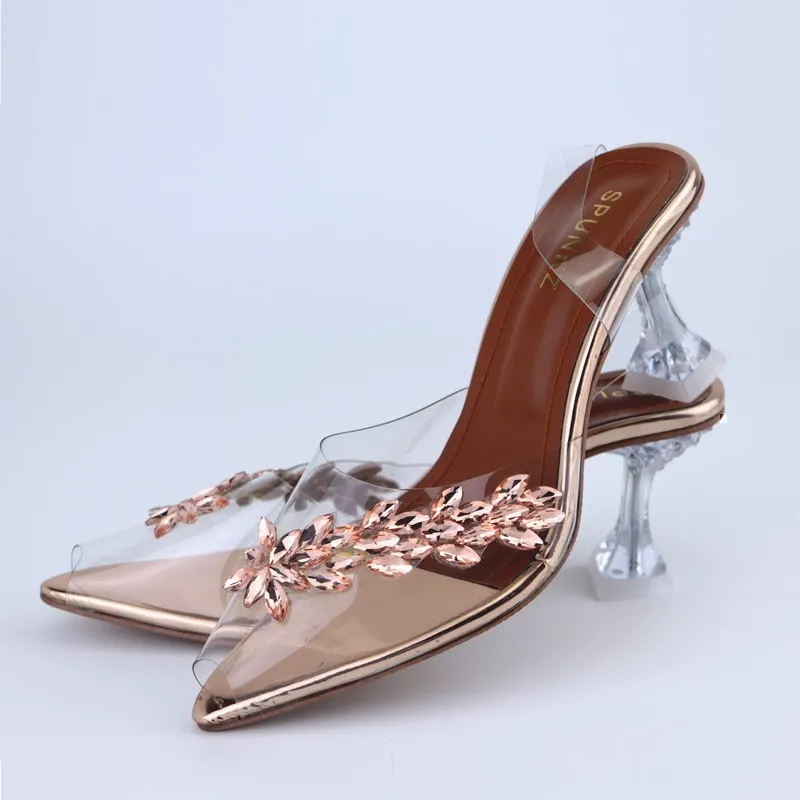 Women’s Transparent Slingback Flower Rhinestone Peep Toe Heels Sandals